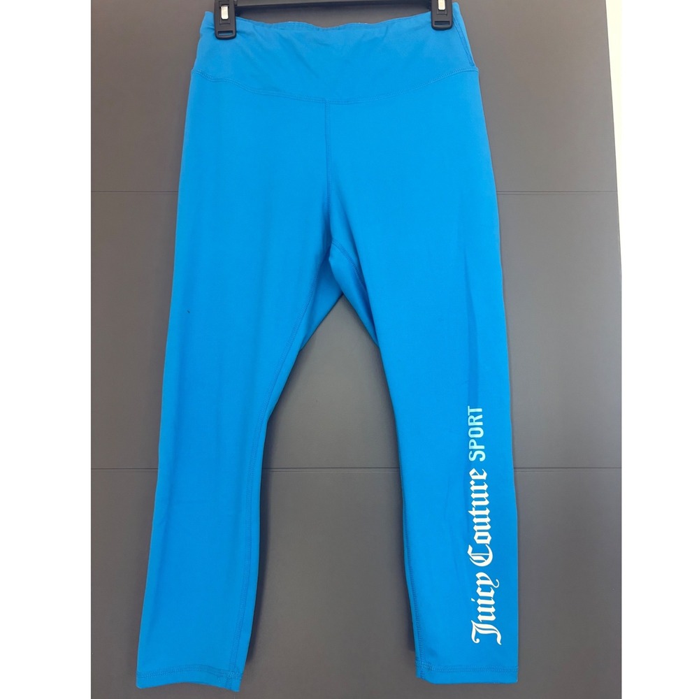 Juicy Couture Sport Womens Blue High Waisted Cropped Logo Leggings Size M